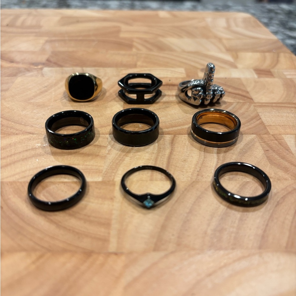 Men's Black and Gold Ring Set